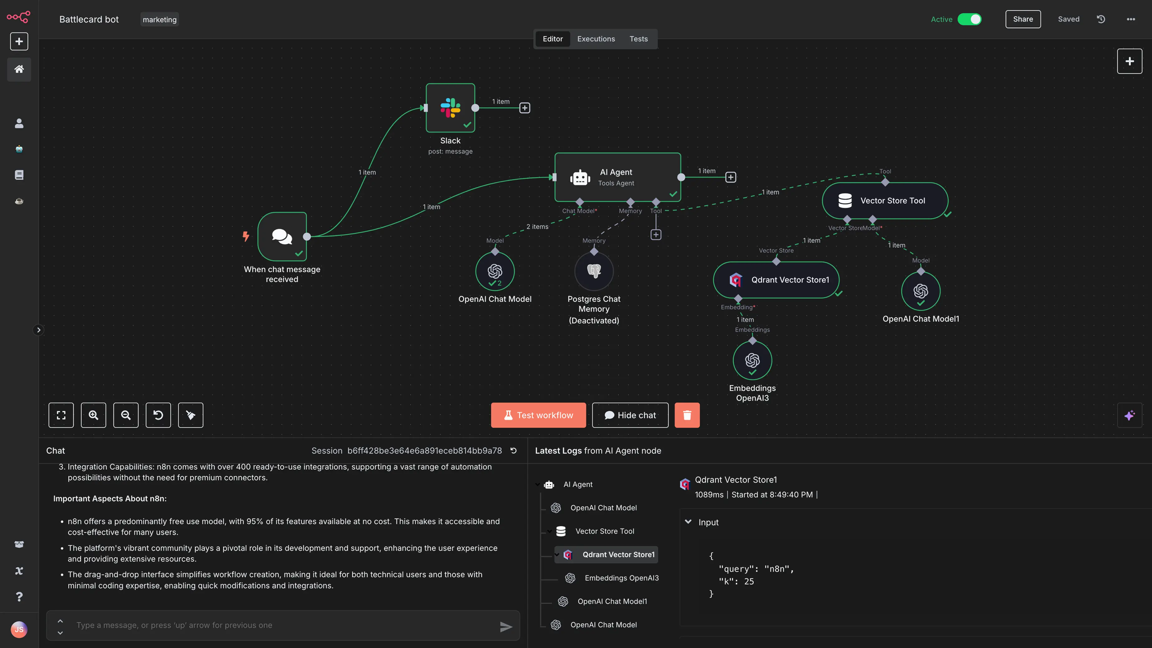 n8n AI agent chat interface