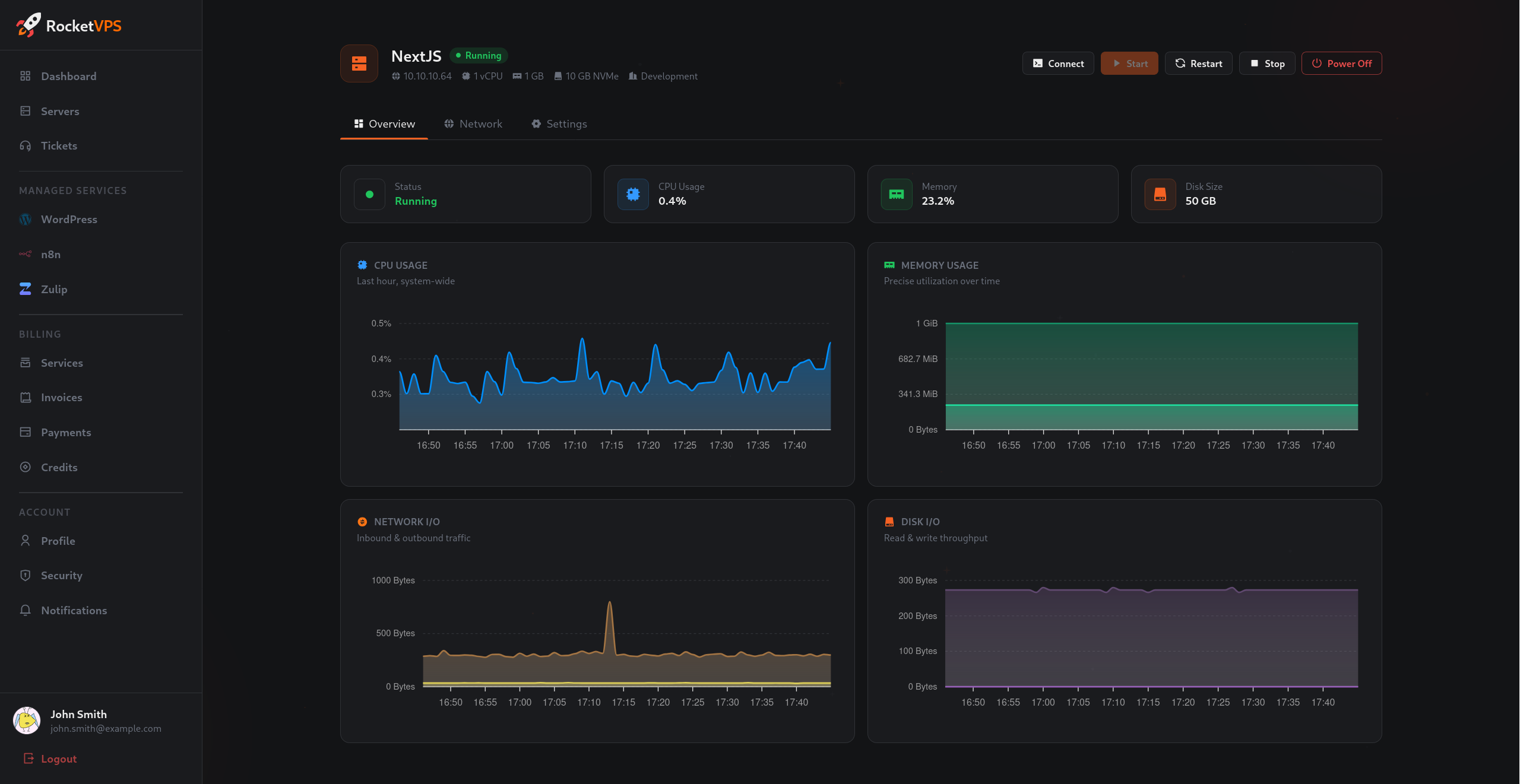RocketVPS dashboard